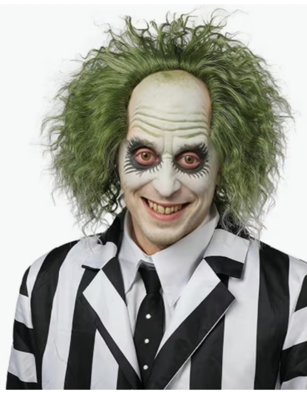 Men's Green Wig with Black-and-White Striped Jacket Halloween Costume